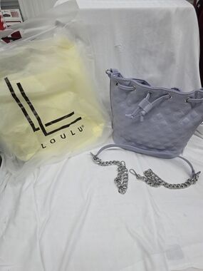 LOULU Lavender Quilted Drawstring Bucket Bag with Silver Chain